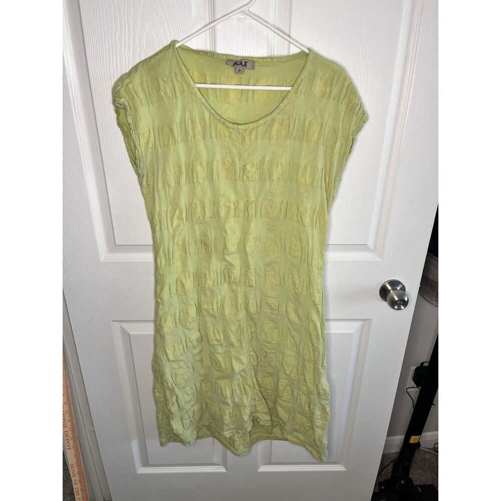 Flax Linen Lime Green Chartreuse Sleeveless Knee Length Dress Sz Petite M